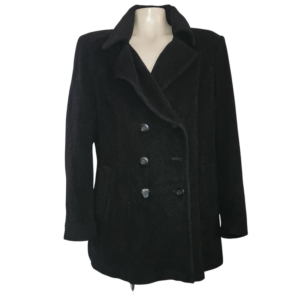 Perry Ellis Portfolio Black‎ Double Breasted Pea Coat Wool Blend Size 12 Womens